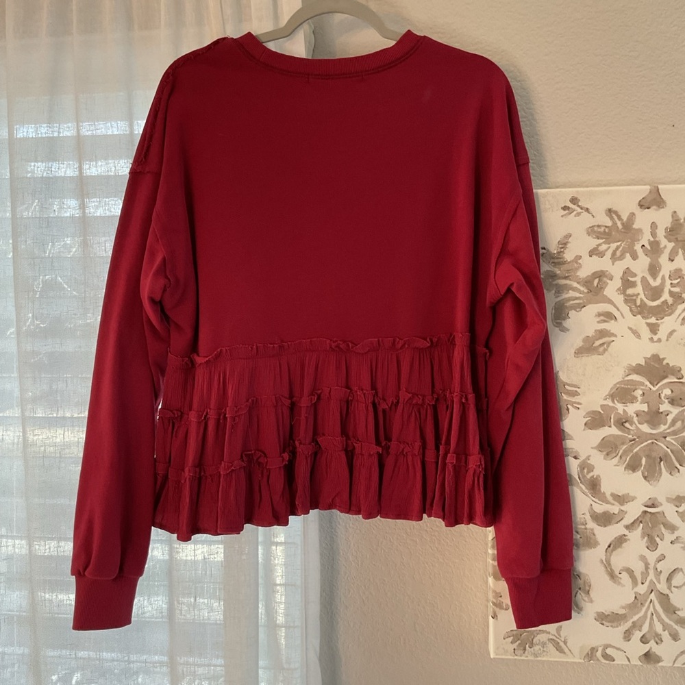 Altar'd State Ruffled Hem Pullover - Crimson - Picture 3 of 4